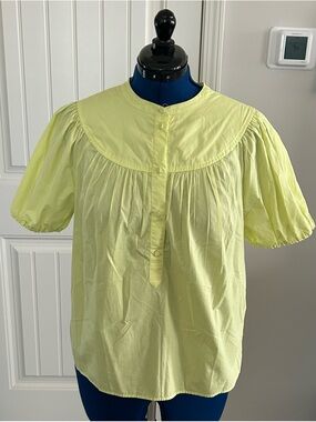 J.Crew Neon Yellow Puff Sleeve Button Front Blouse